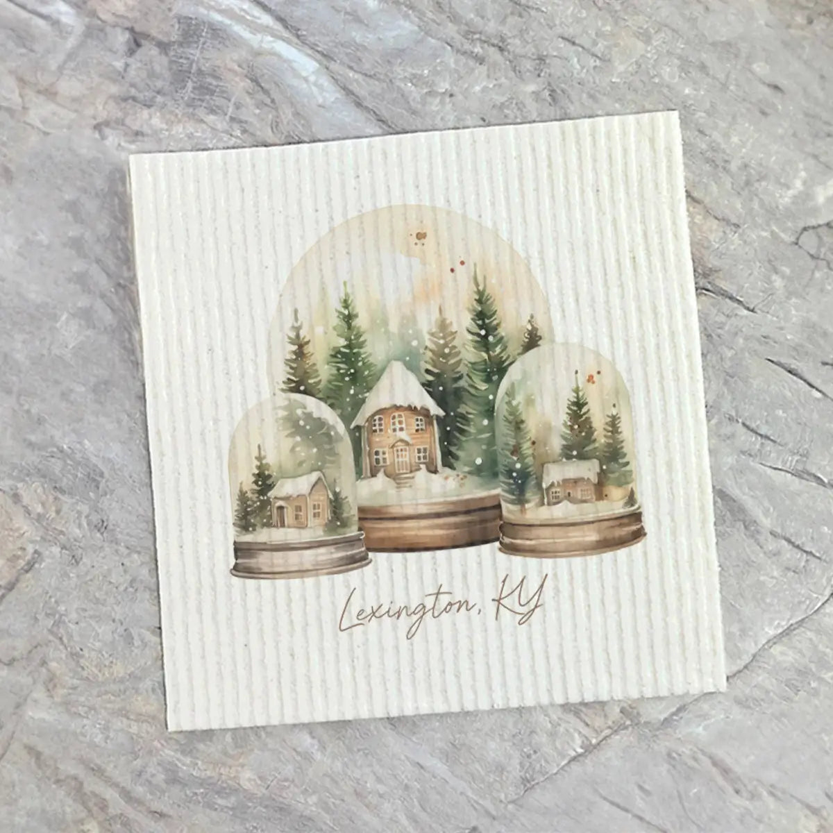 Swedish Dish Cloth - Holiday Snow Globes - Alton Illinois - Indigo Tangerine