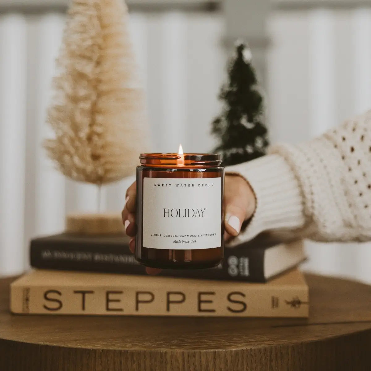 Holiday Soy Candle - Amber Jar - 9 oz - Sweet Water Decor