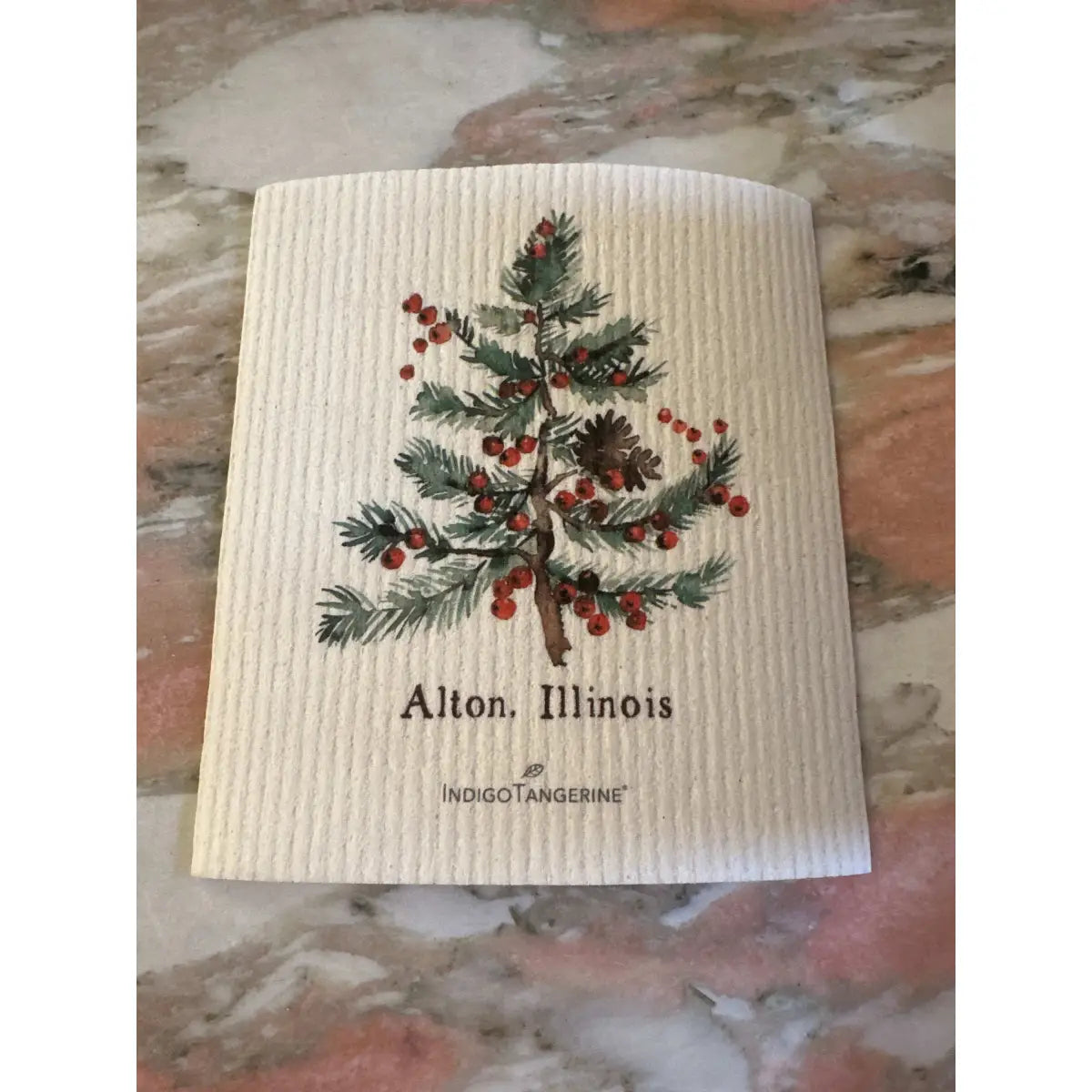Holiday Swedish Dish Cloth - Christmas Tree - Alton Illinois - Indigo Tangerine