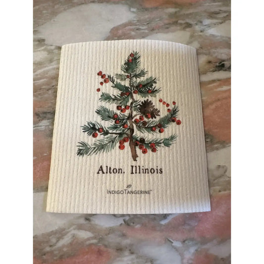 Holiday Swedish Dish Cloth - Christmas Tree - Alton Illinois - Indigo Tangerine