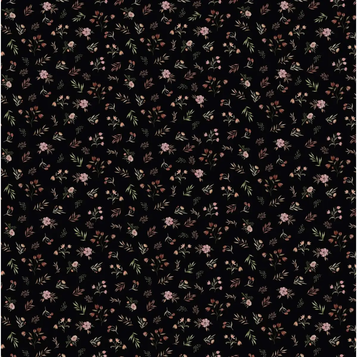 Holland Wallpaper - Scattered Flowers - by Micush - Sample 1 foot by 1 foot / Black - Loomwell Home Goods