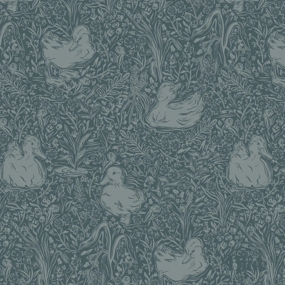 Hollingworth Wallpaper - Ducks - by Aubrey Fairchild - Sample 1 foot by 1 foot / Blue - Loomwell Home Goods