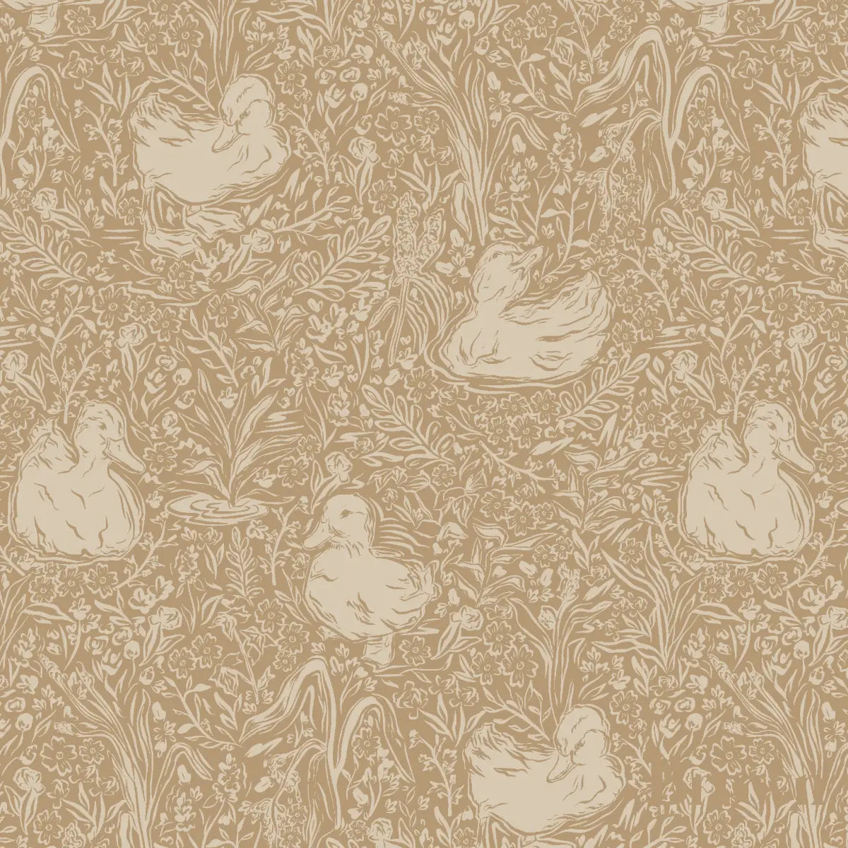 Hollingworth Wallpaper - Ducks - by Aubrey Fairchild - Sample 1 foot by 1 foot / Brown - Loomwell Home Goods