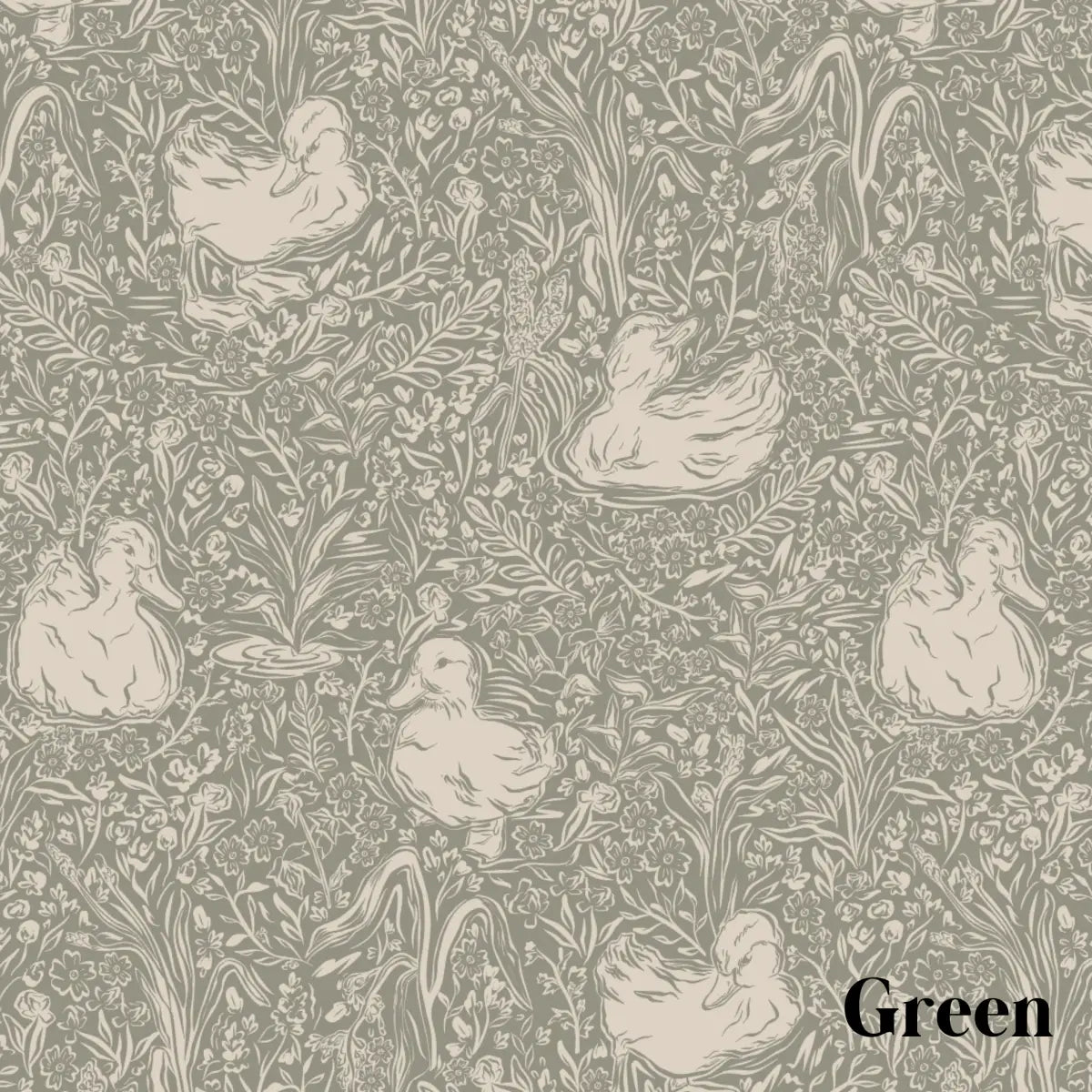 Hollingworth Wallpaper - Ducks - by Aubrey Fairchild - Sample 1 foot by 1 foot / Green - Loomwell Home Goods