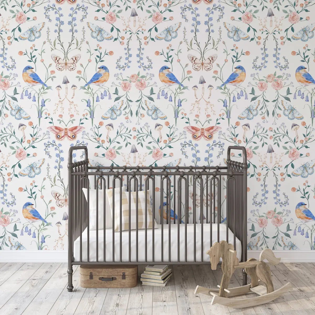 Hollis Wallpaper - Birds Butterflies and Flowers - by Clara McAllister - Loomwell Home Goods