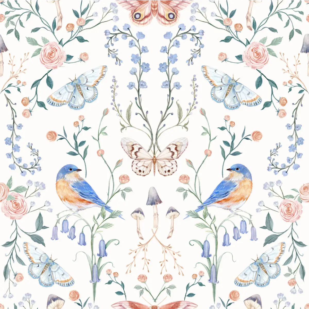 Hollis Wallpaper - Birds Butterflies and Flowers - by Clara McAllister - Sample 1 foot by 1 foot - Loomwell Home Goods