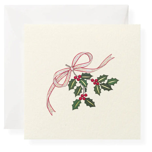 Christmas Gift Enclosure Card - Holly with Ribbon - Karen Adams Designs