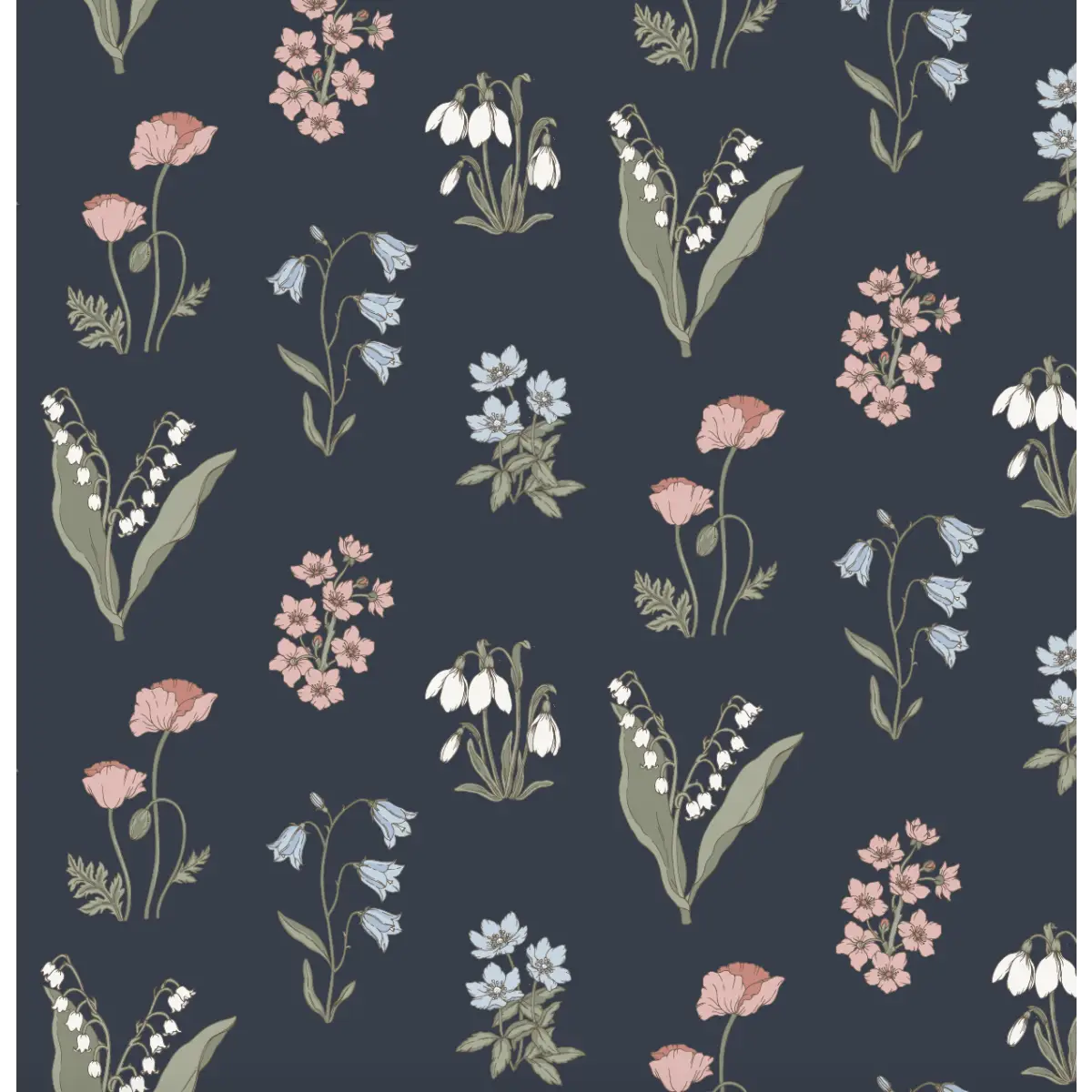Holly Wallpaper - Pastel Garden - by Anna H Design - Sample 1 foot by 1 foot / Dark - Loomwell Home Goods