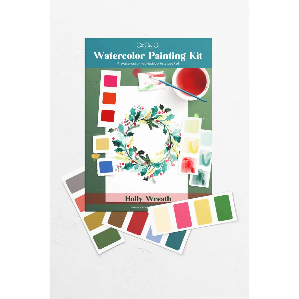 Watercolor Painting Kit - Holly Wreath - Cate Paper Co.