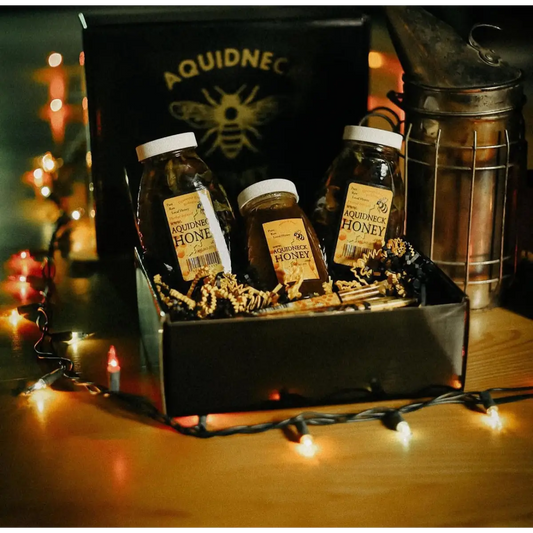 Honey Gift Box - 3 Honeys 3 Lip Balms Honey Straws Dipper - Aquidneck Honey