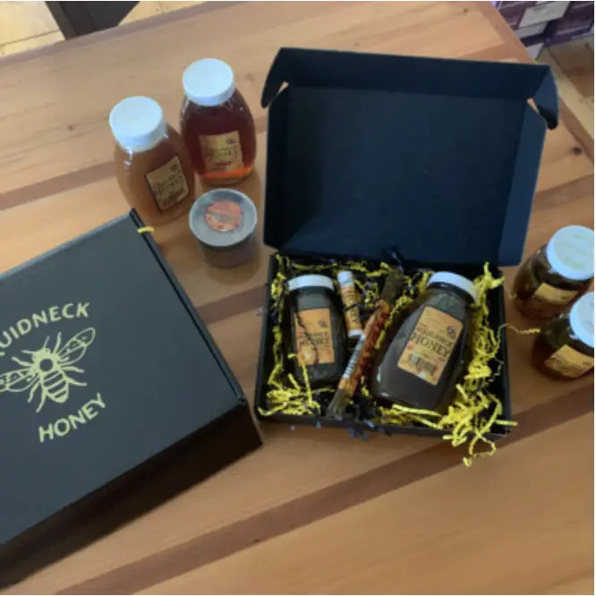 Honey Gift Box - 3 Honeys 3 Lip Balms Honey Straws Dipper - Aquidneck Honey