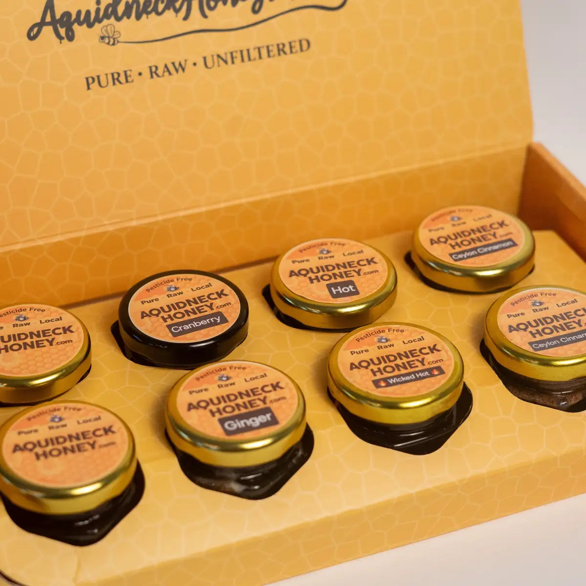 Honey Sampler Gift Box - 8 Mini Honey Jars - Aquidneck Honey
