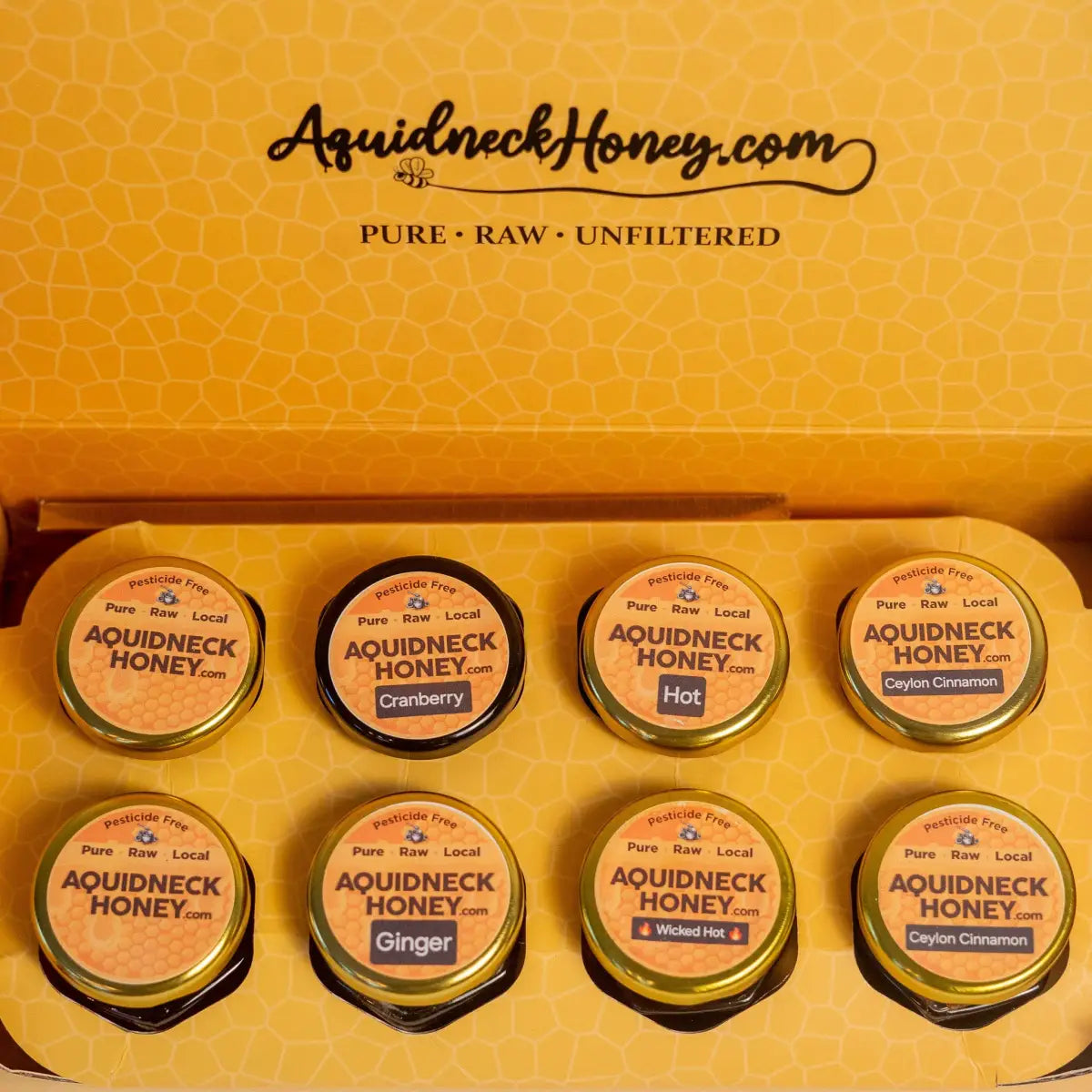 Honey Sampler Gift Box - 8 Mini Honey Jars - Aquidneck Honey