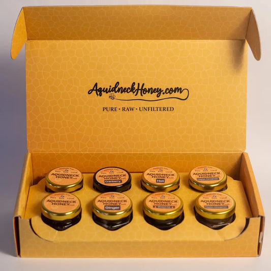 Honey Sampler Gift Box - 8 Mini Honey Jars - Aquidneck Honey