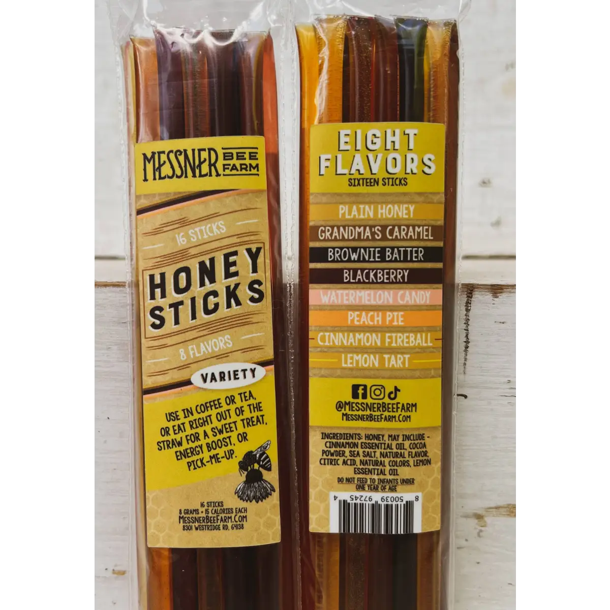 Honey Sticks - Variety Pack - Pack of 16 Flavored Honey - Messner Bee Farm