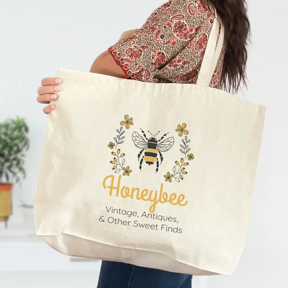 Honeybee Vintage - Jumbo Canvas Tote Bag - SKS Design Studio