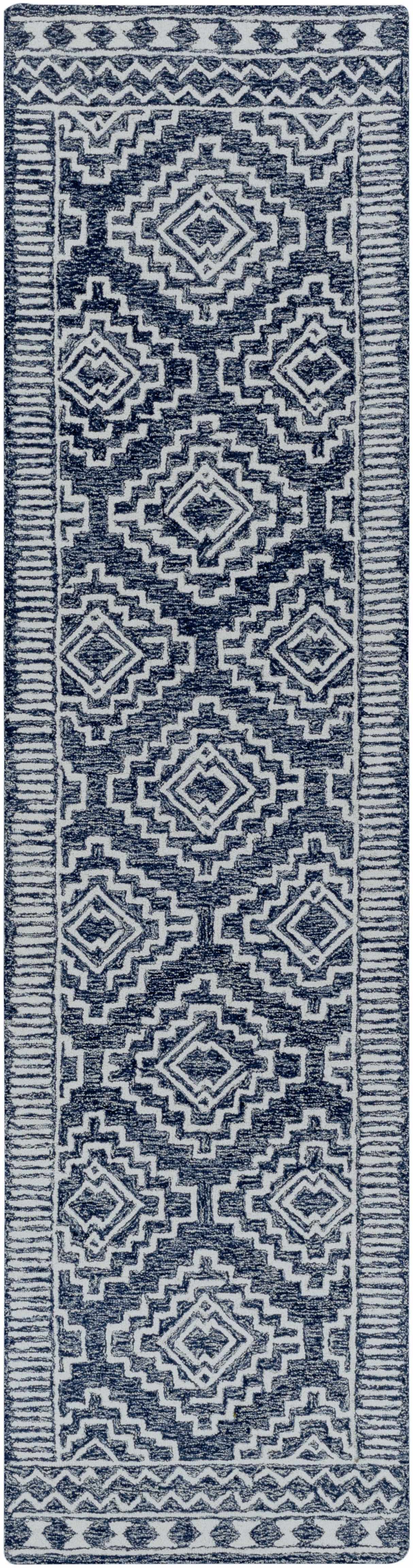 Navy Blue Updated Traditional Wool Rug - 2’6’’ x 10’ Runner - Boutique Rugs