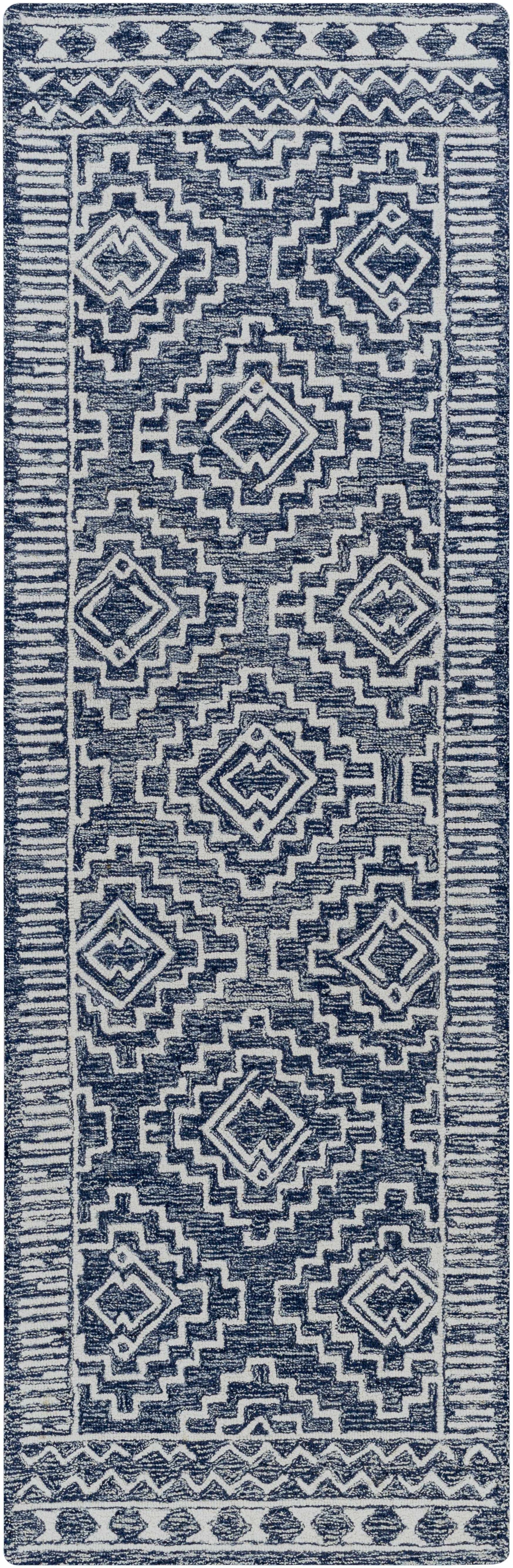 Navy Blue Updated Traditional Wool Rug - 2’6’’ x 8’ Runner - Boutique Rugs