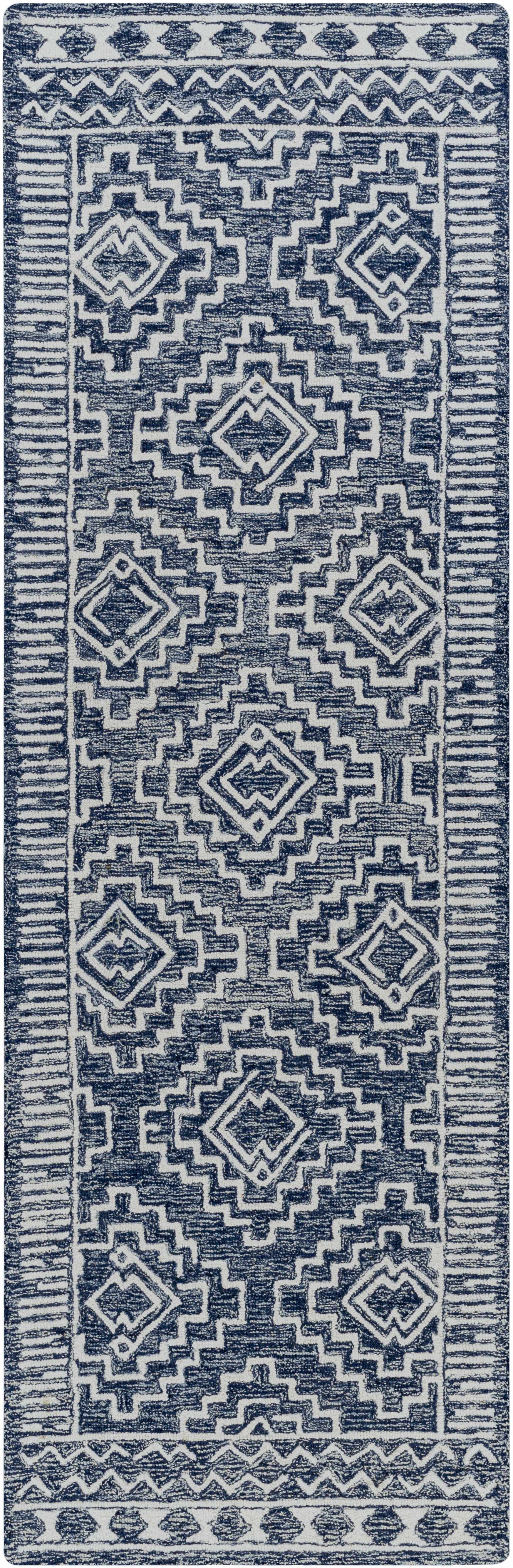 Navy Blue Updated Traditional Wool Rug - 2’6’’ x 8’ Runner - Boutique Rugs