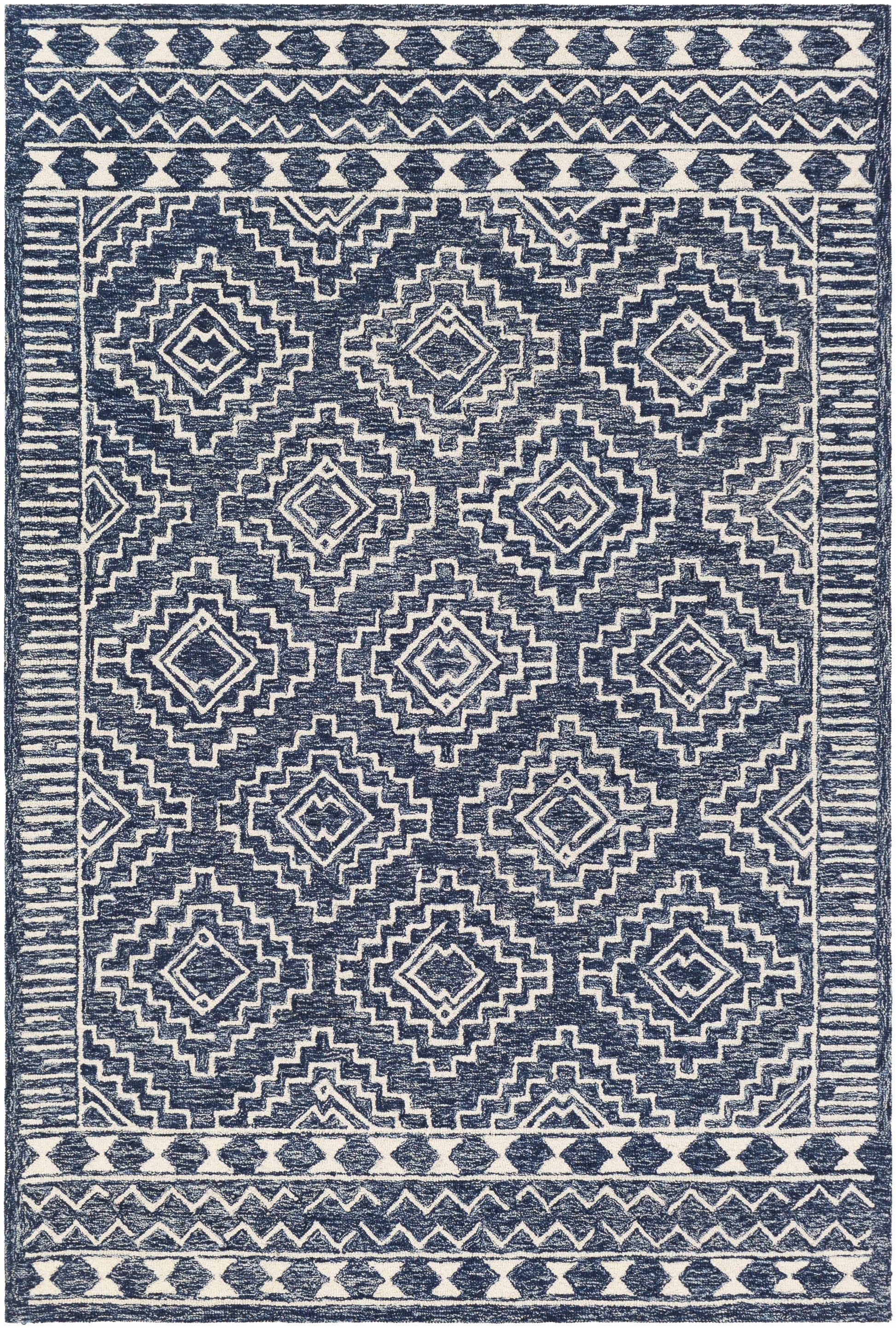 Navy Blue Updated Traditional Wool Rug - 5’ x 7’6’’ Rectangle - Boutique Rugs