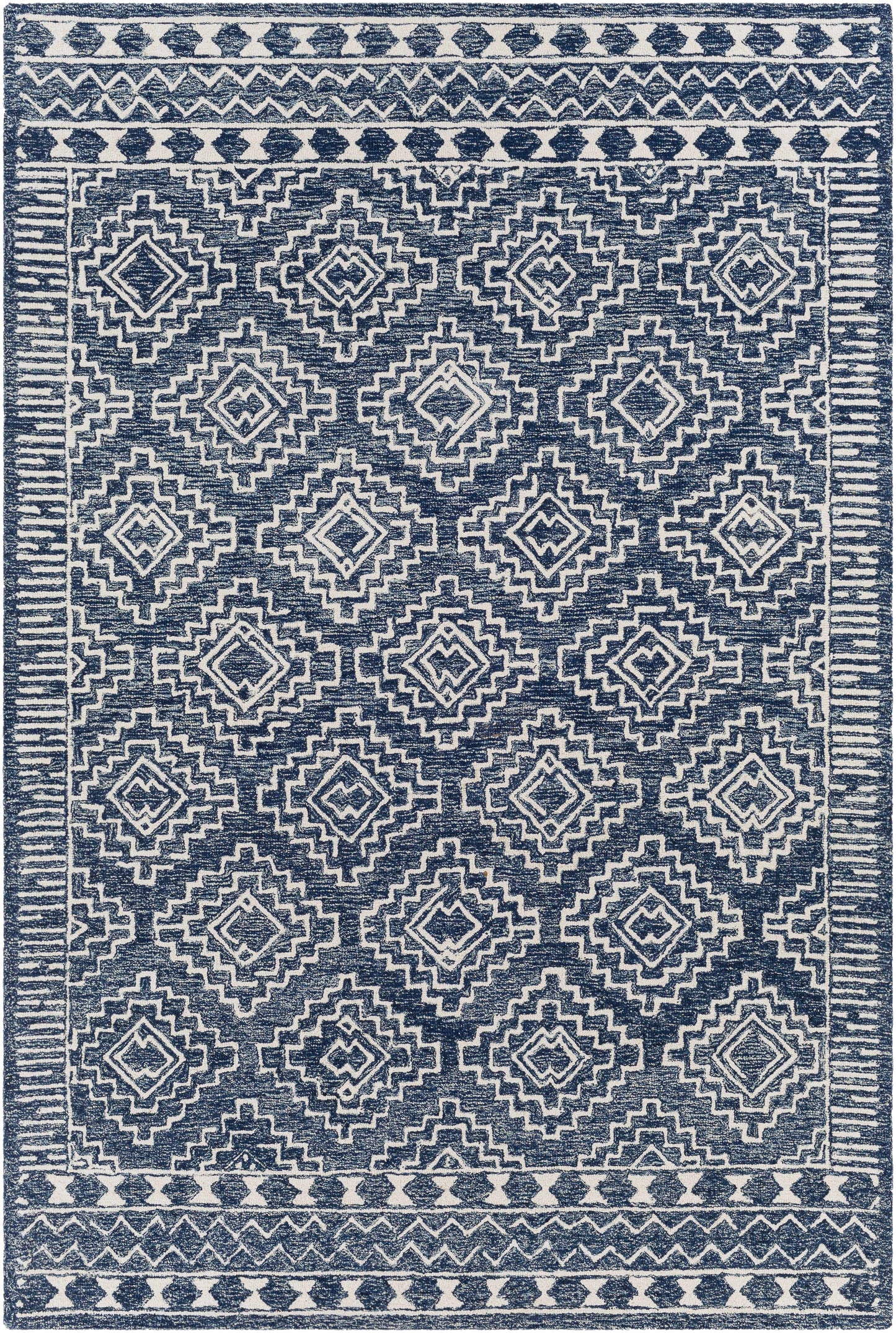 Navy Blue Updated Traditional Wool Rug - 6’ x 9’ Rectangle - Boutique Rugs