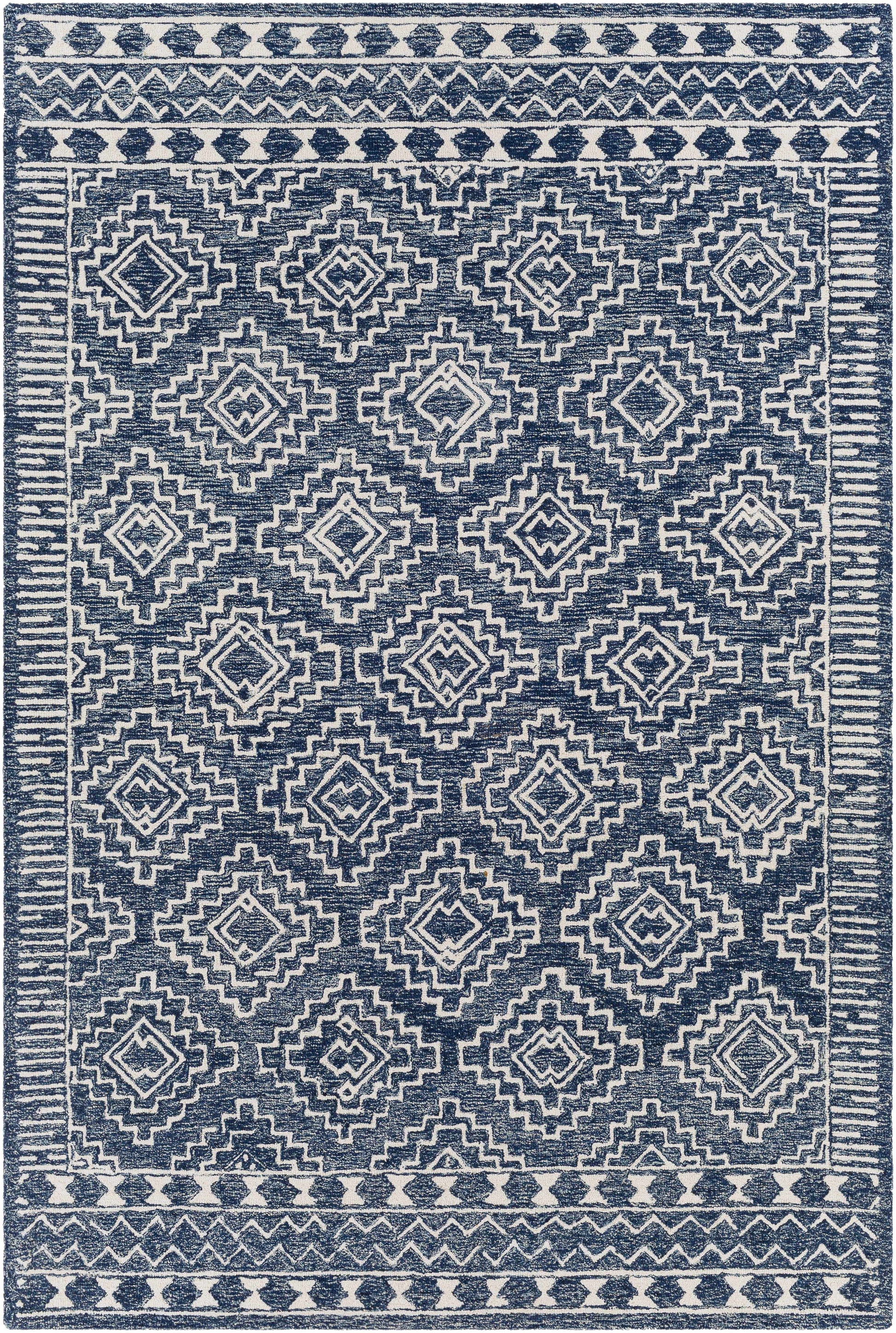 Navy Blue Updated Traditional Wool Rug - 6’ x 9’ Rectangle - Boutique Rugs