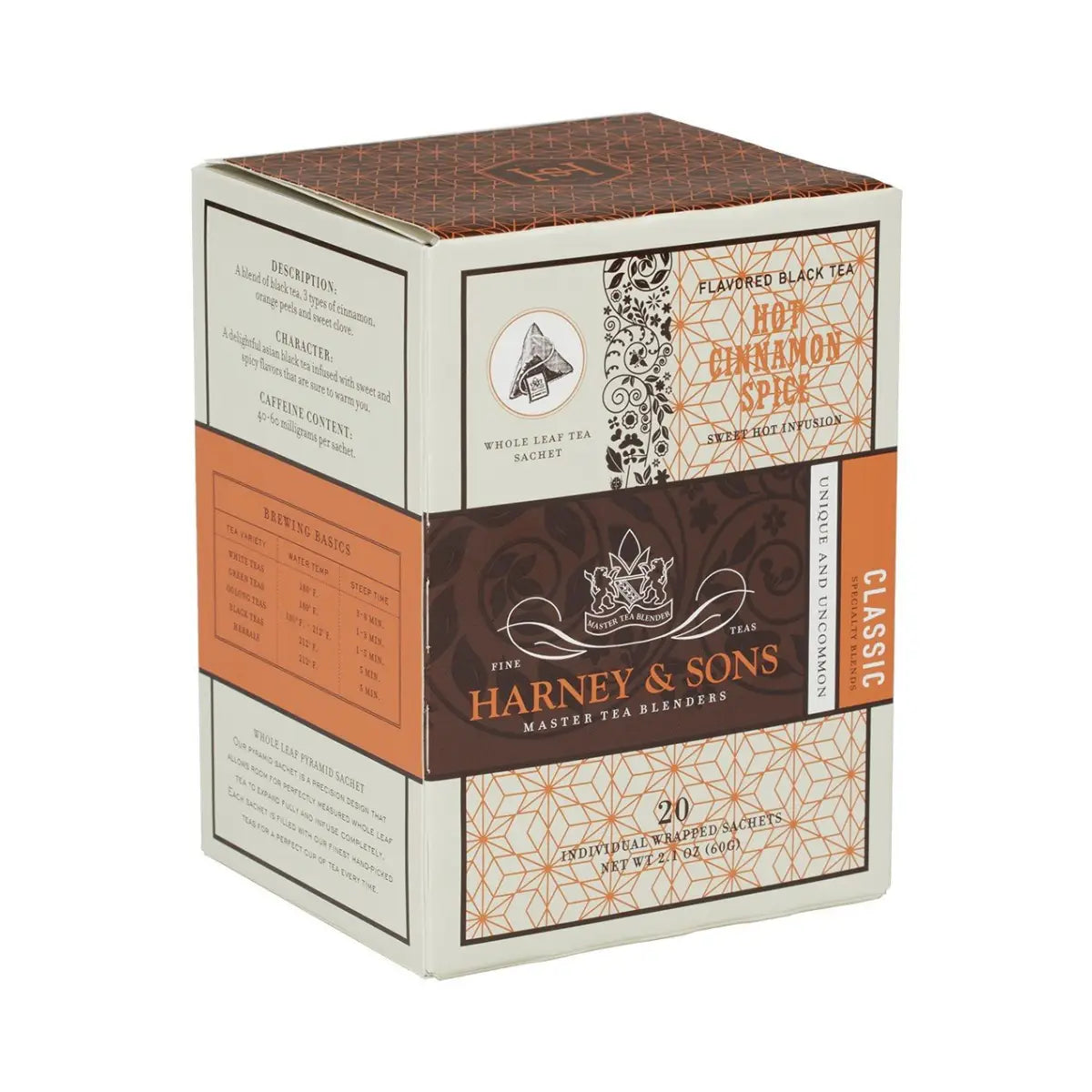 Hot Cinnamon Spice Tea - Sachets / Box of 20 Individually Wrapped Sachets - Harney & Sons Fine Teas