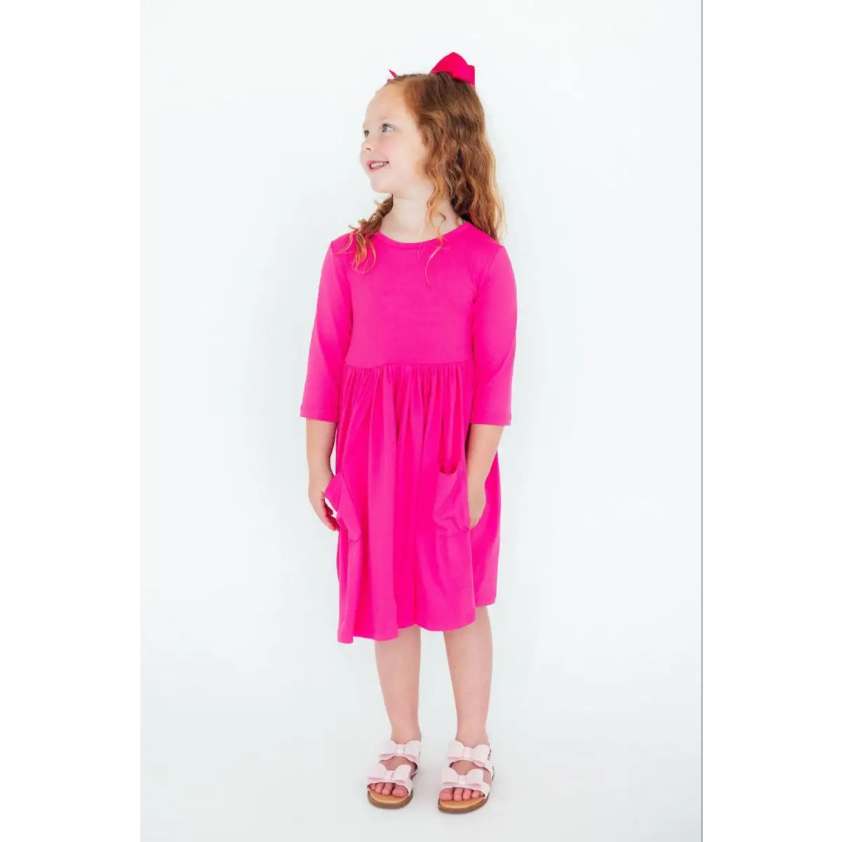 Hot Pink 3/4 Sleeve Pocket Twirl Dress - Mila & Rose ®