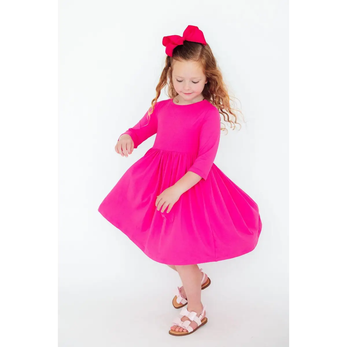 Hot Pink 3/4 Sleeve Pocket Twirl Dress - Mila & Rose ®