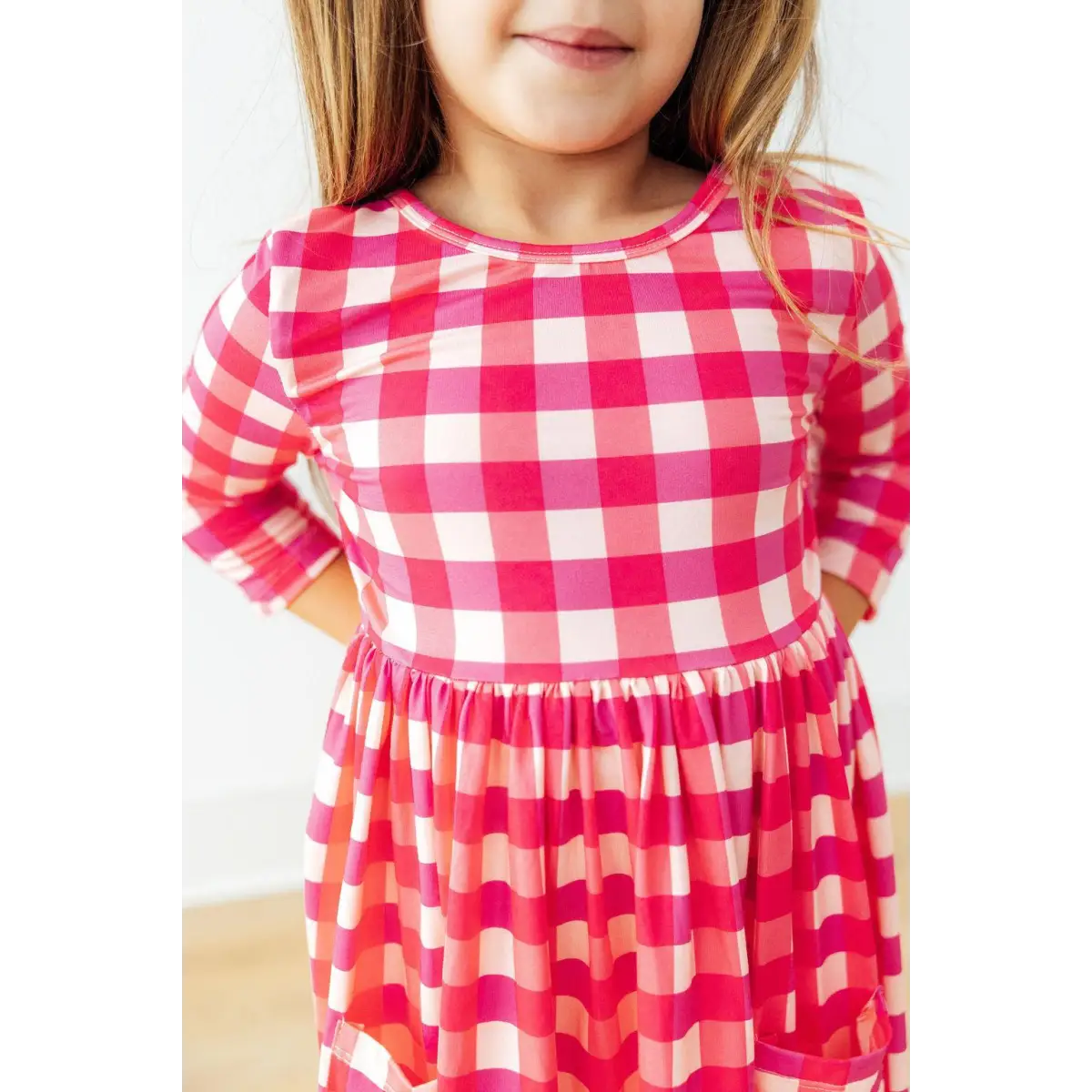 Pocket Twirl Dress - Hot Pink Gingham 3/4 Sleeve - 6-12M - Mila & Rose ®