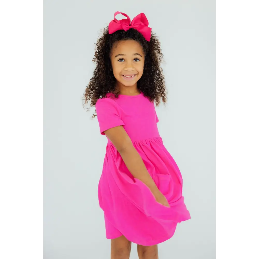 Hot Pink S/S Pocket Twirl Dress - Mila & Rose ®
