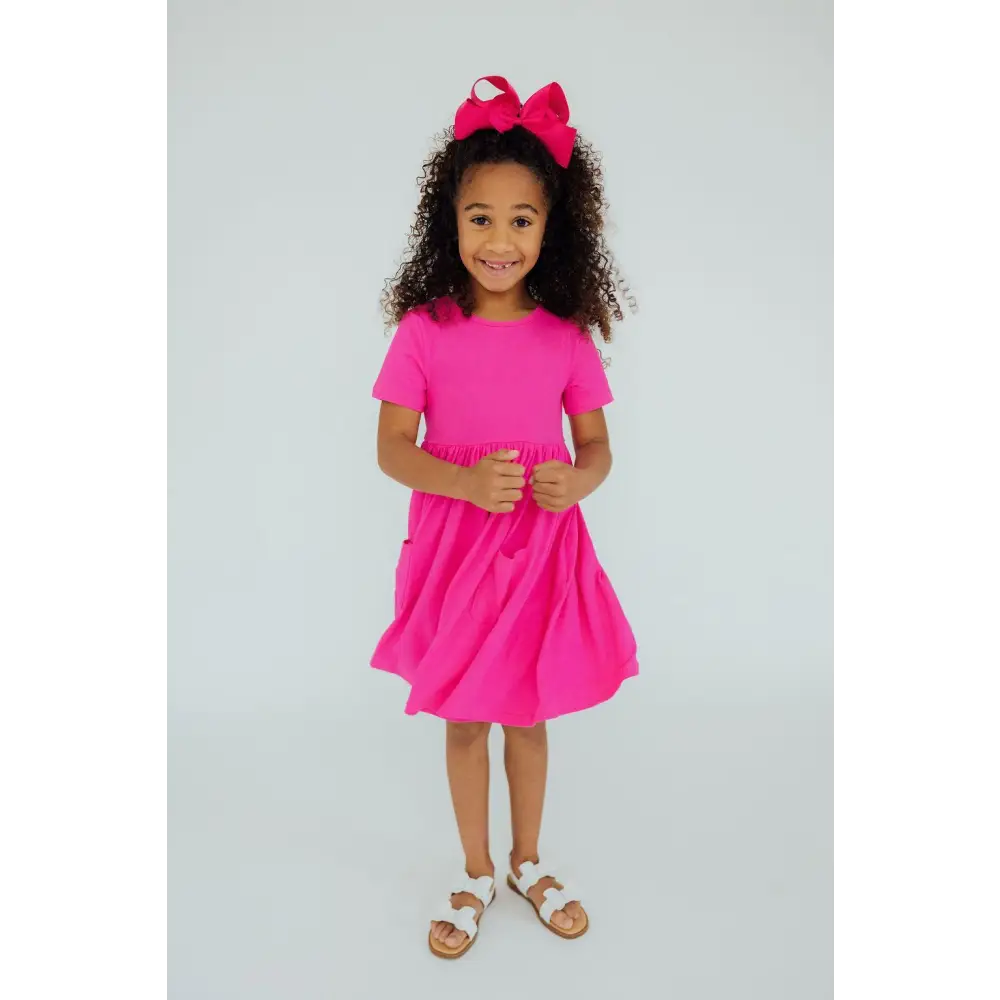 Hot Pink S/S Pocket Twirl Dress - Mila & Rose ®