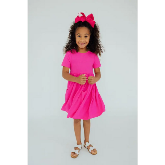 Hot Pink S/S Pocket Twirl Dress - Mila & Rose ®