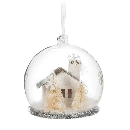 House w/Tree Glass Ball Ornament - 3’’H - Abbott