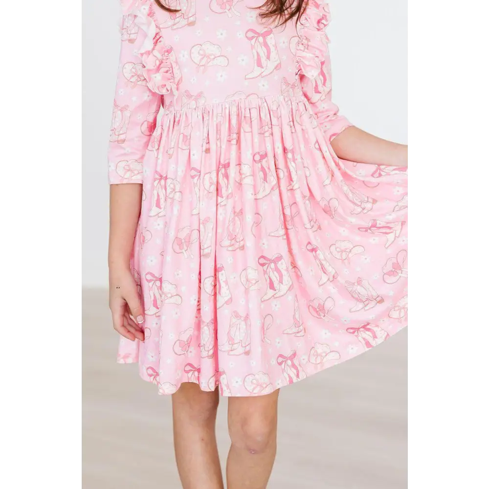 Howdy 3/4 Sleeve Ruffle Twirl Dress - Mila & Rose ®