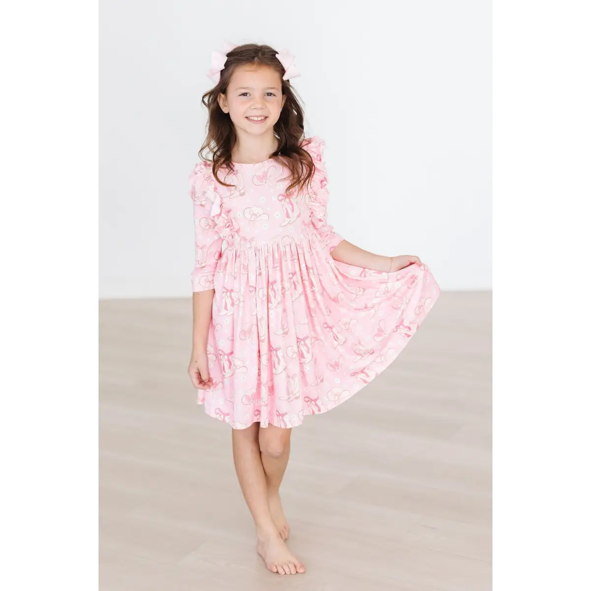 Howdy 3/4 Sleeve Ruffle Twirl Dress - Mila & Rose ®