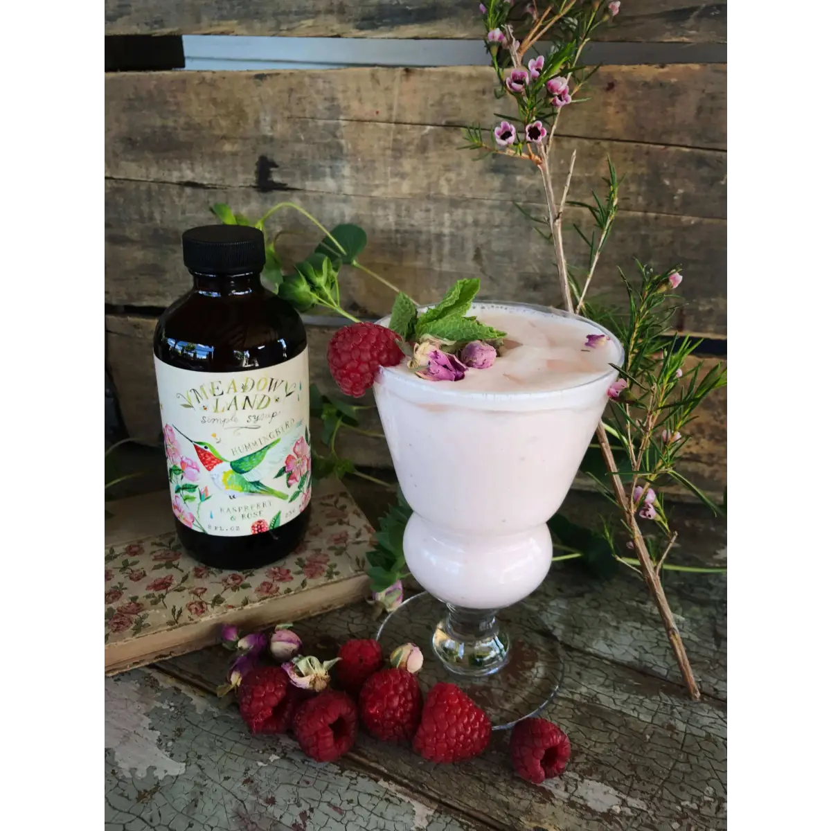 Hummingbird Simple Syrup - Raspberries & Rose - Water Tea or Cocktails - Meadowland Syrup