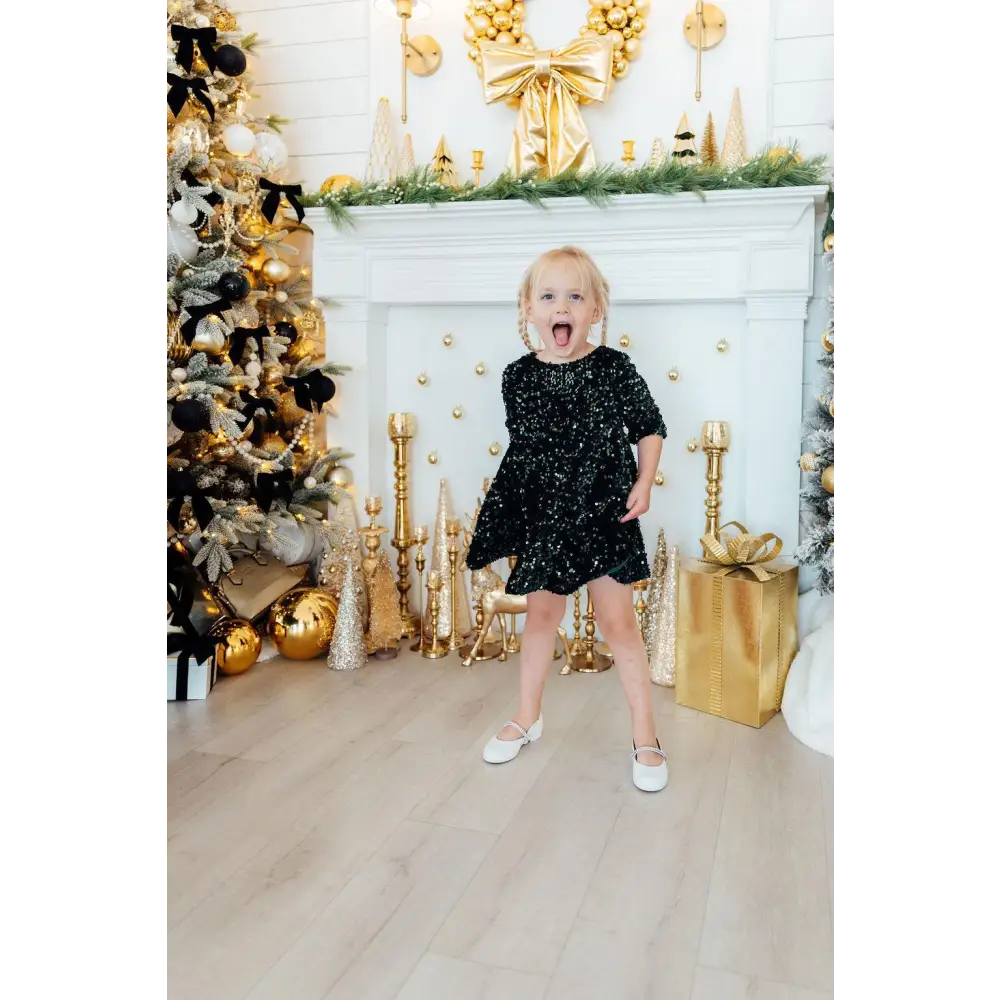 Hunter Green Velvet Sequin Dress - Mila & Rose ®