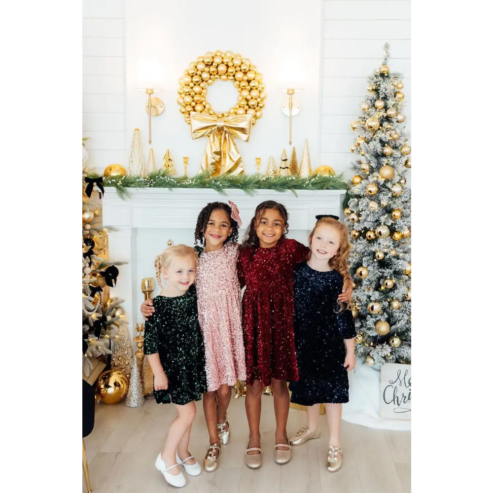 Hunter Green Velvet Sequin Dress - Mila & Rose ®