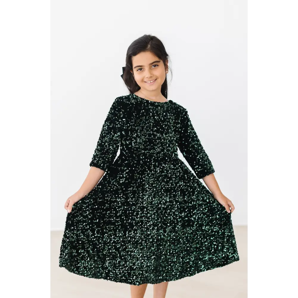 Hunter Green Velvet Sequin Dress - Mila & Rose ®