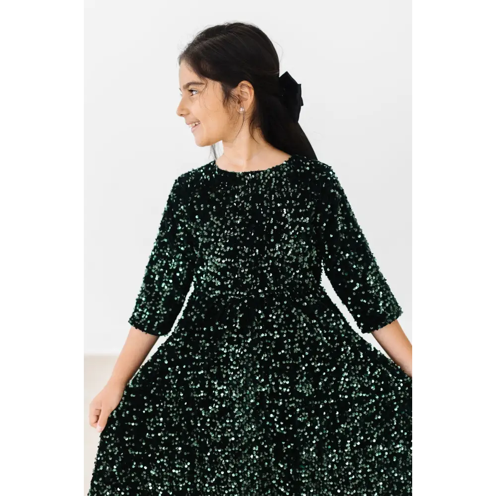 Hunter Green Velvet Sequin Dress - Mila & Rose ®