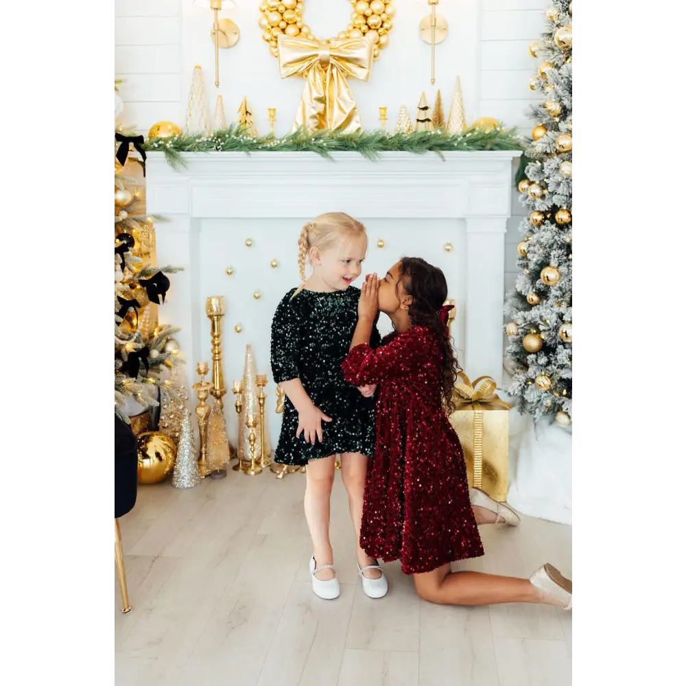 Hunter Green Velvet Sequin Dress - Mila & Rose ®