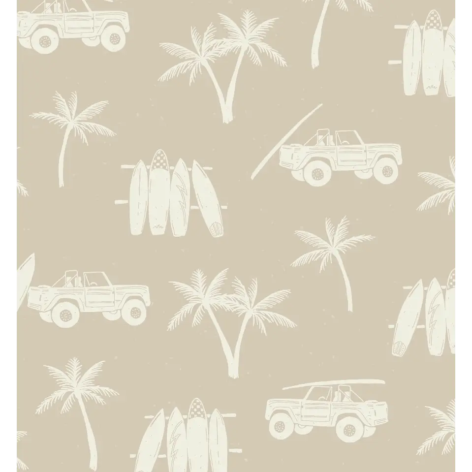 Hurley Wallpaper - Surf Jeep - by CoastL Studio - Sample 1 foot by 1 foot / Neutral - Loomwell Home Goods