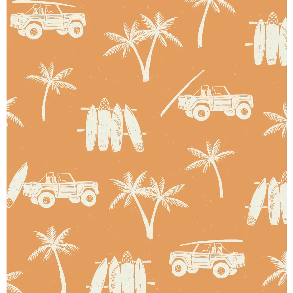 Hurley Wallpaper - Surf Jeep - by CoastL Studio - Sample 1 foot by 1 foot / Orange - Loomwell Home Goods