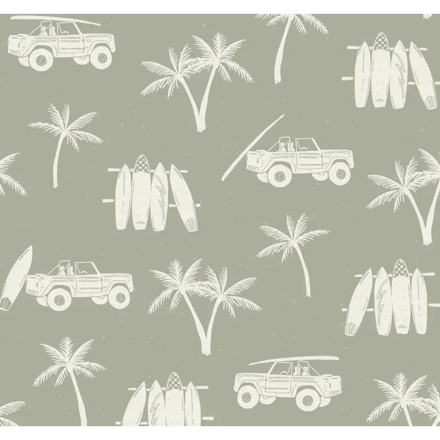 Hurley Wallpaper - Surf Jeep - by CoastL Studio - Sample 1 foot by 1 foot / Sage - Loomwell Home Goods