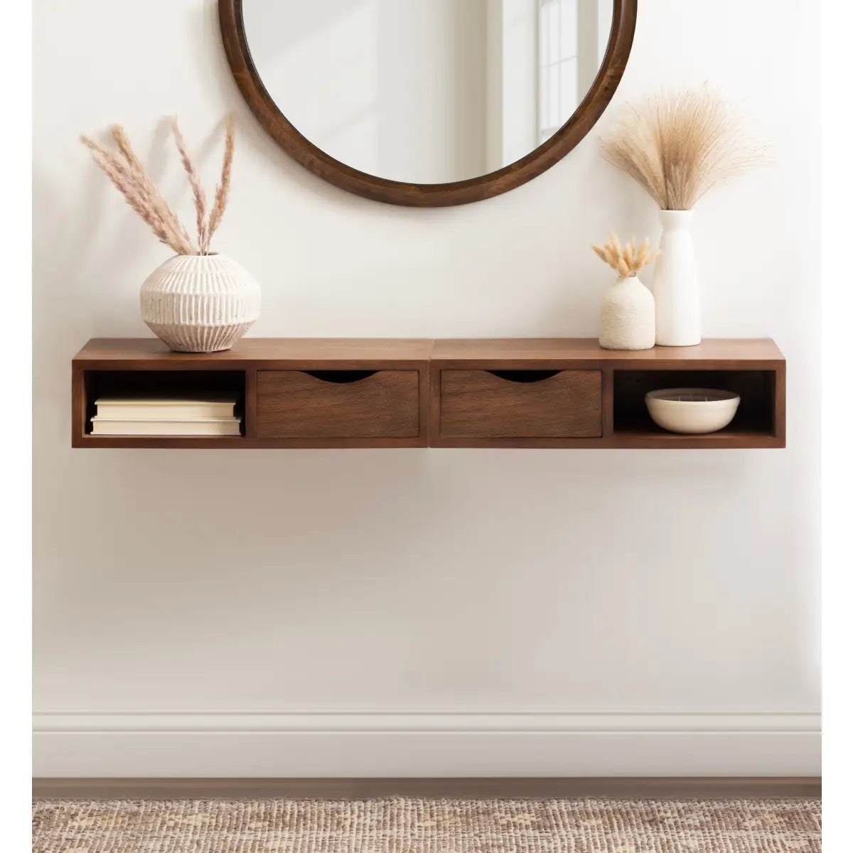 Hutton Floating Side Table with Drawer - Wall Mount - Walnut Brown - kateandlaurel