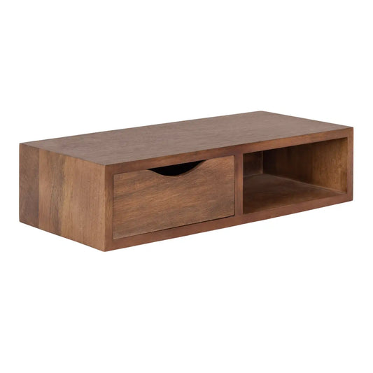Hutton Floating Side Table with Drawer - Wall Mount - Walnut Brown - kateandlaurel