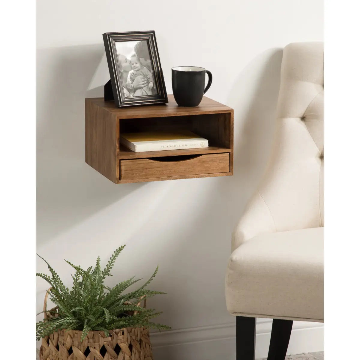 Hutton Floating Wall Shelf with Drawer - kateandlaurel