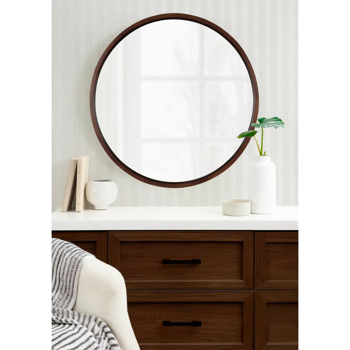 Hutton Round Wood Wall Mirror - kateandlaurel