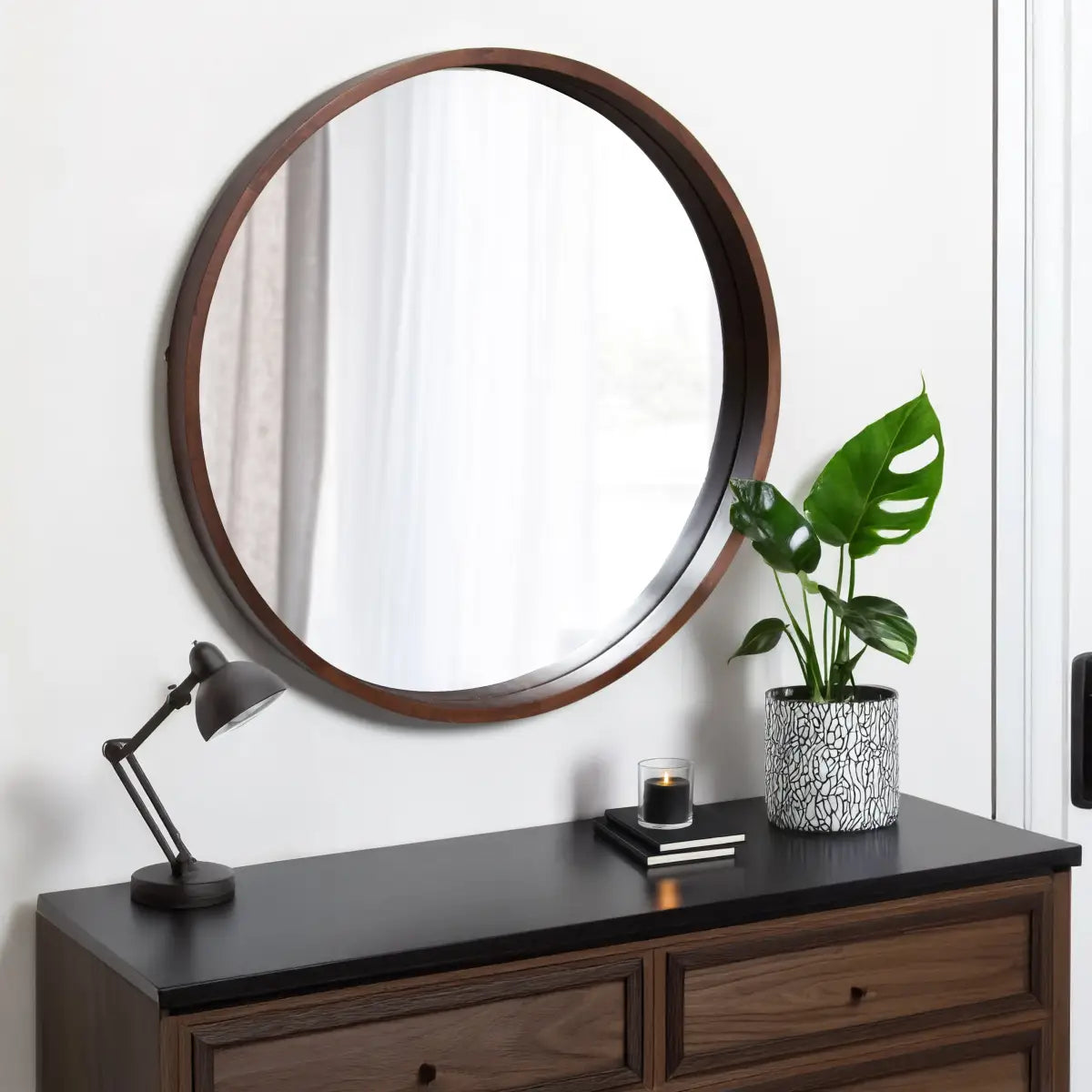 Hutton Round Wood Wall Mirror - kateandlaurel
